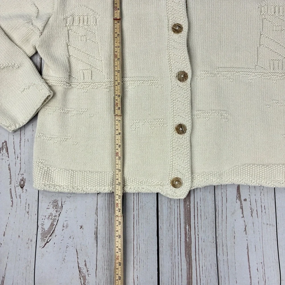 Brimwick Custom Knitwear Cream Cotton Lighthouse Nautical Cardigan Sweater XL
